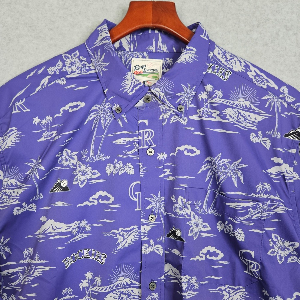 Reyn Spooner Colorado Rockies MLB Performance Shirt Mens XL Plum Purple Tropical